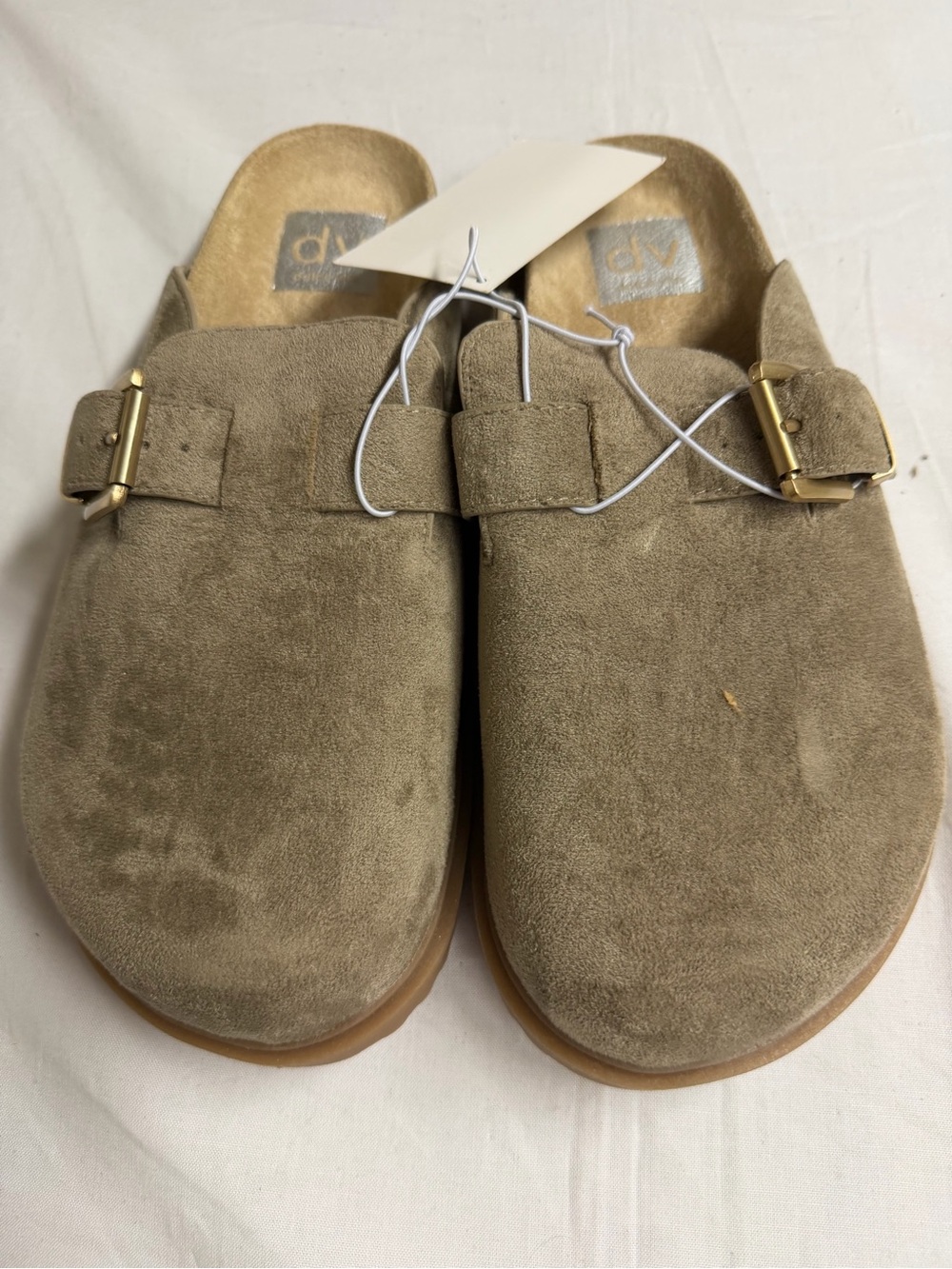 Suede Buckle Clog Mules - Taupe